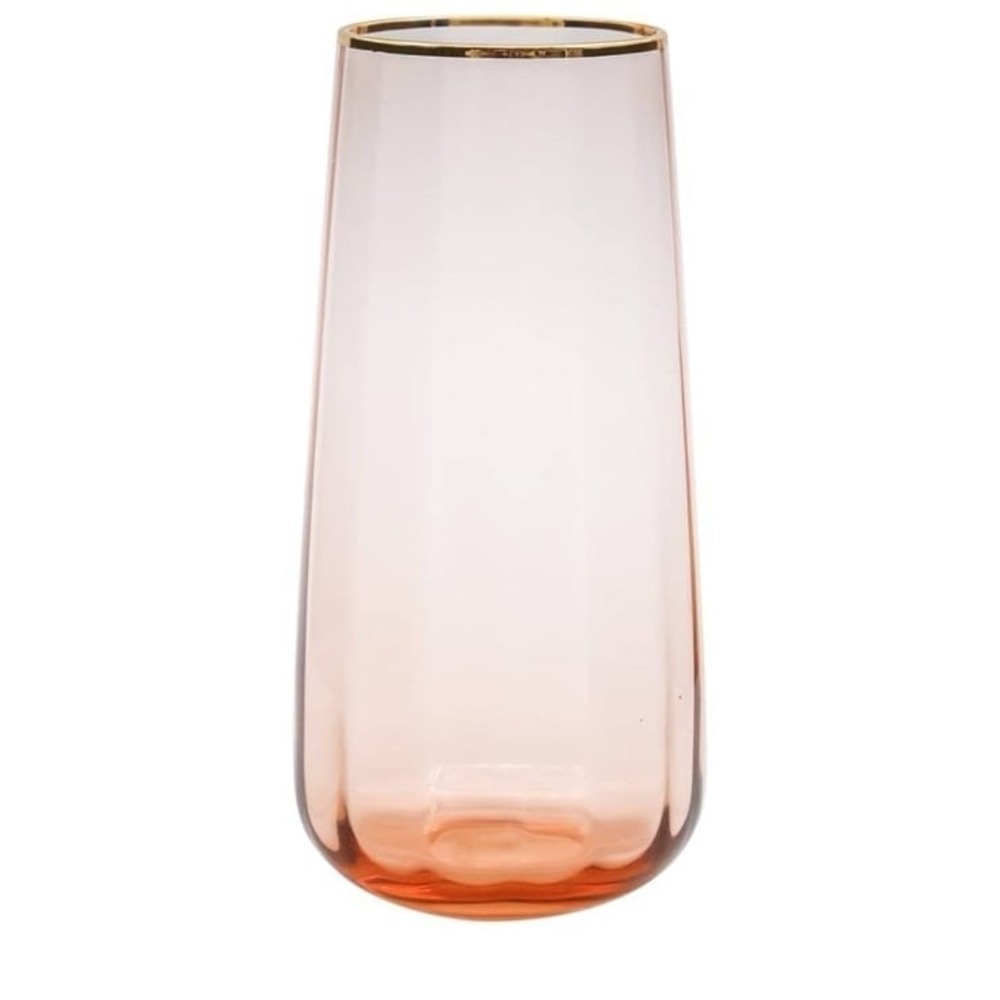 Hand Blown Stemless Champagne Flute, 15.21 Oz Gold Rim Champagne Toasting Flutes